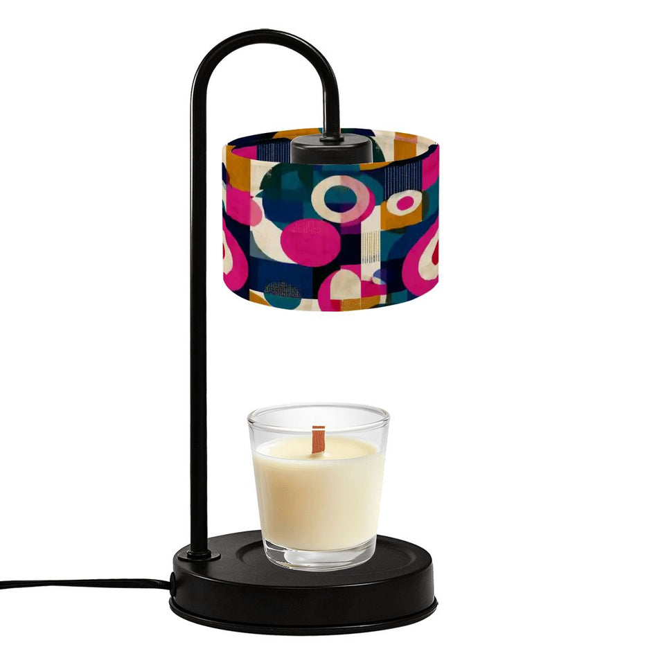 Mid-Century Abstract Candle Warmer Lamp – Artistic Retro Linen Shade, Flameless Wax Melt Warmer