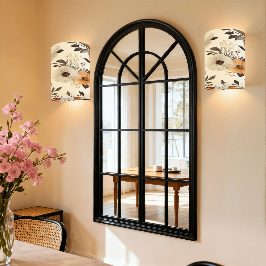 Floral Linen Wall Sconce Lights Set of 2 | Remote Control 16-Color Battery Lamp | No-Wire Magnetic Wall Light | Modern Vintage Decor