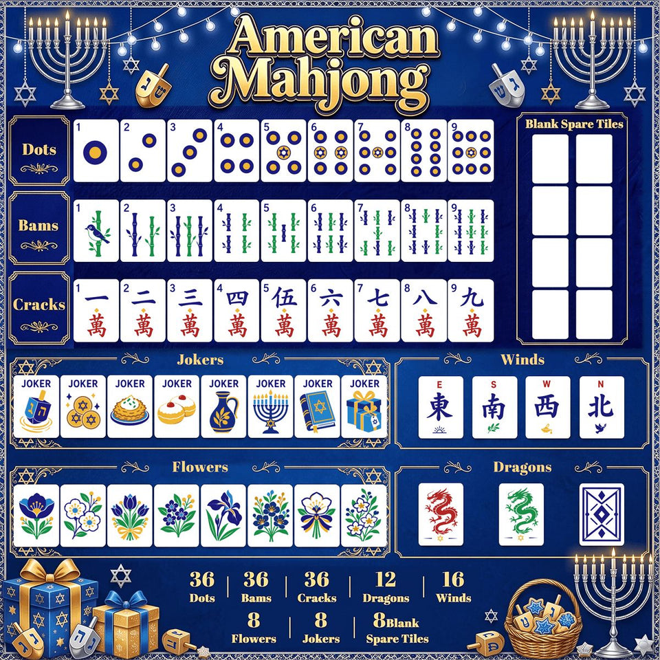 Heritage Hanukkah American Mahjong tile set with menorah and dreidel joker tiles – view 8