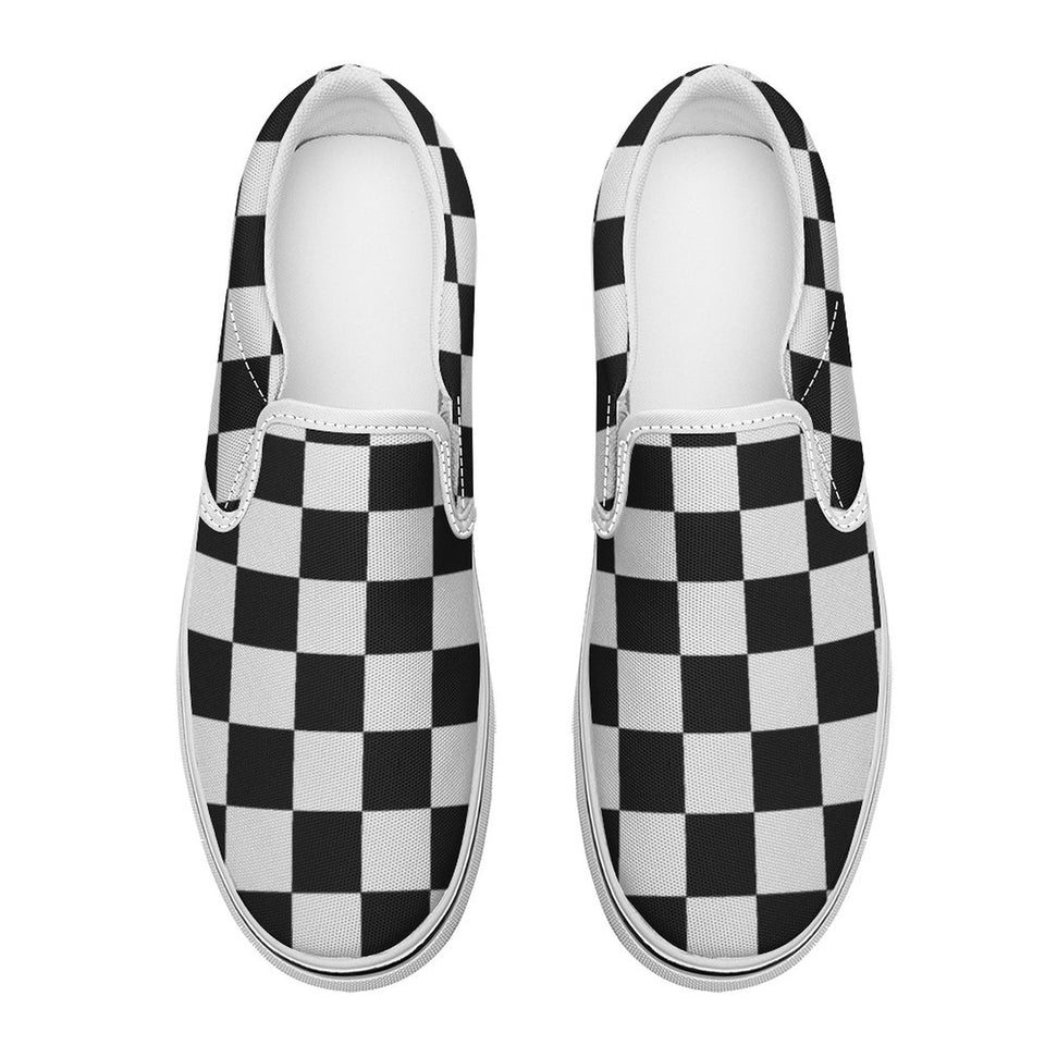 Classic Black & White Checkerboard Slip-On Canvas Shoes – Unisex Skate Style Comfort