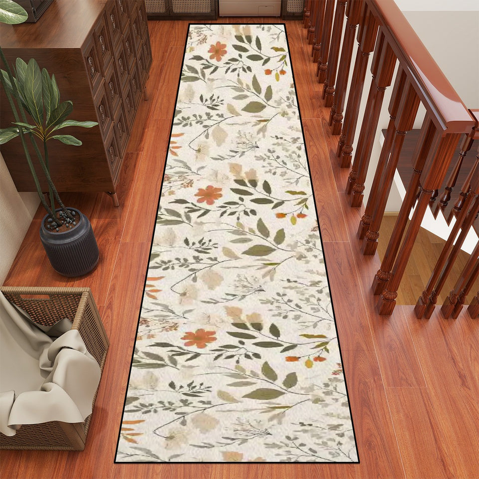 Botanical Leaf Design Runner Rug (5:1), 10 ft long runner rug, Boho Decor, Home Design