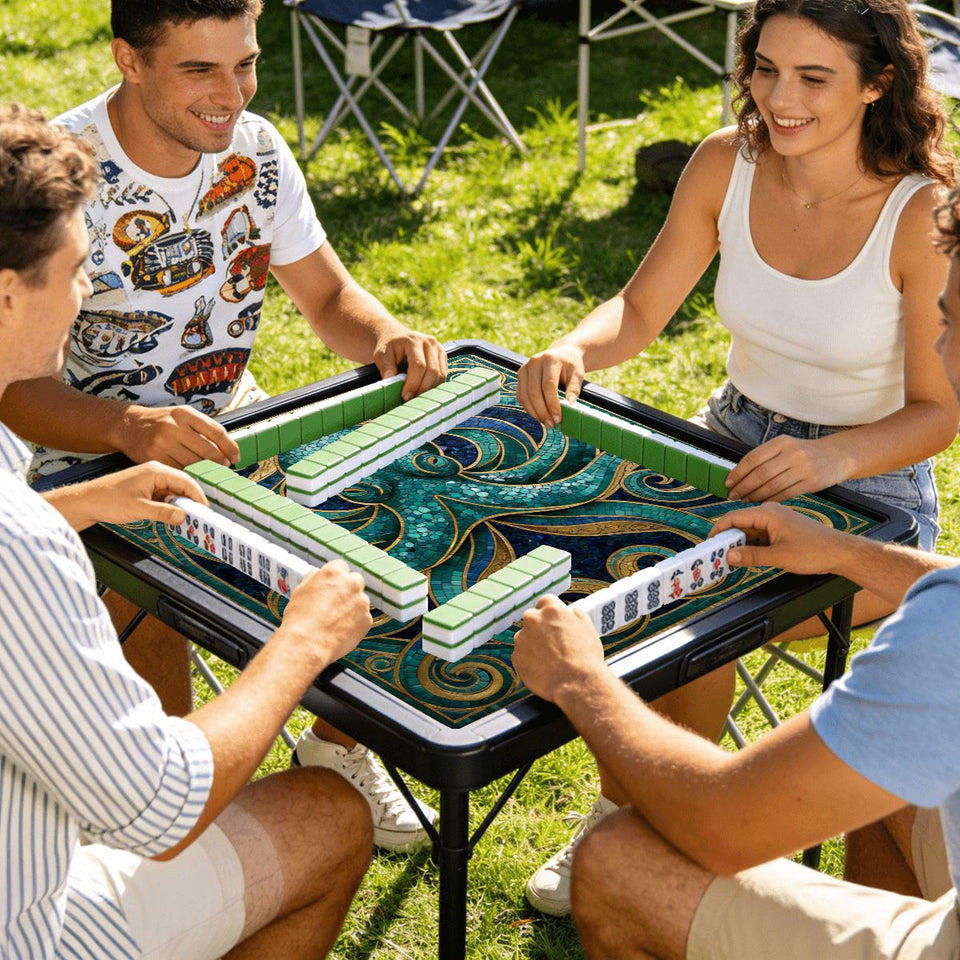 Mosaic Octopus Mini Mahjong Mat 20.9" x 20.9" | Coastal Boho Game Table Pad | Ships Rolled | 2mm or 3mm | AdorableDesignsz - AdorableDesignsz 