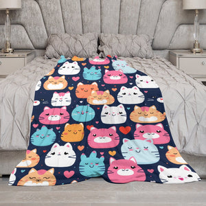 Cozy Cartoon Cat Blanket, Cozy Gift Idea, 280gsm Flannel Blanket-50"x60" (Dual-sided Printing)