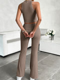 Ribbed Round Neck Tank and Pants Set