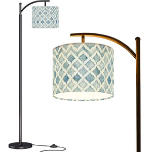 Blue and white watercolor Moroccan trellis arc floor lamp shade