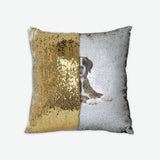 Custom Pet Portrait Sequin Reversible Pillow Case, Choice of Color, Dorm Gift, Pet Lover Gift