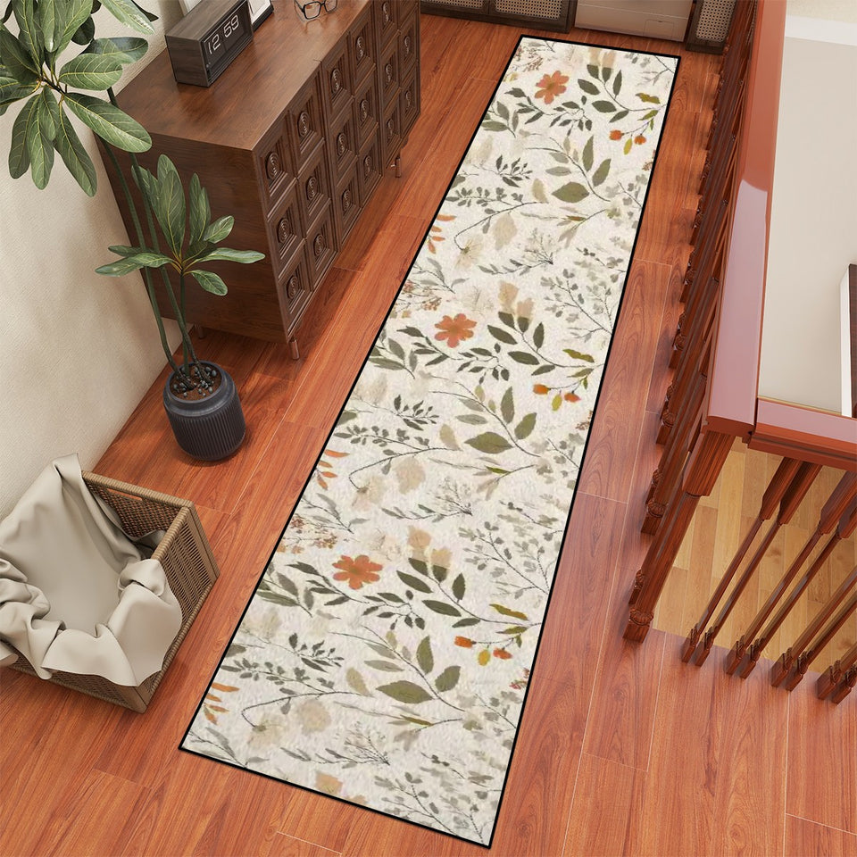 Botanical Leaf Design Runner Rug (5:1), 10 ft long runner rug, Boho Decor, Home Design