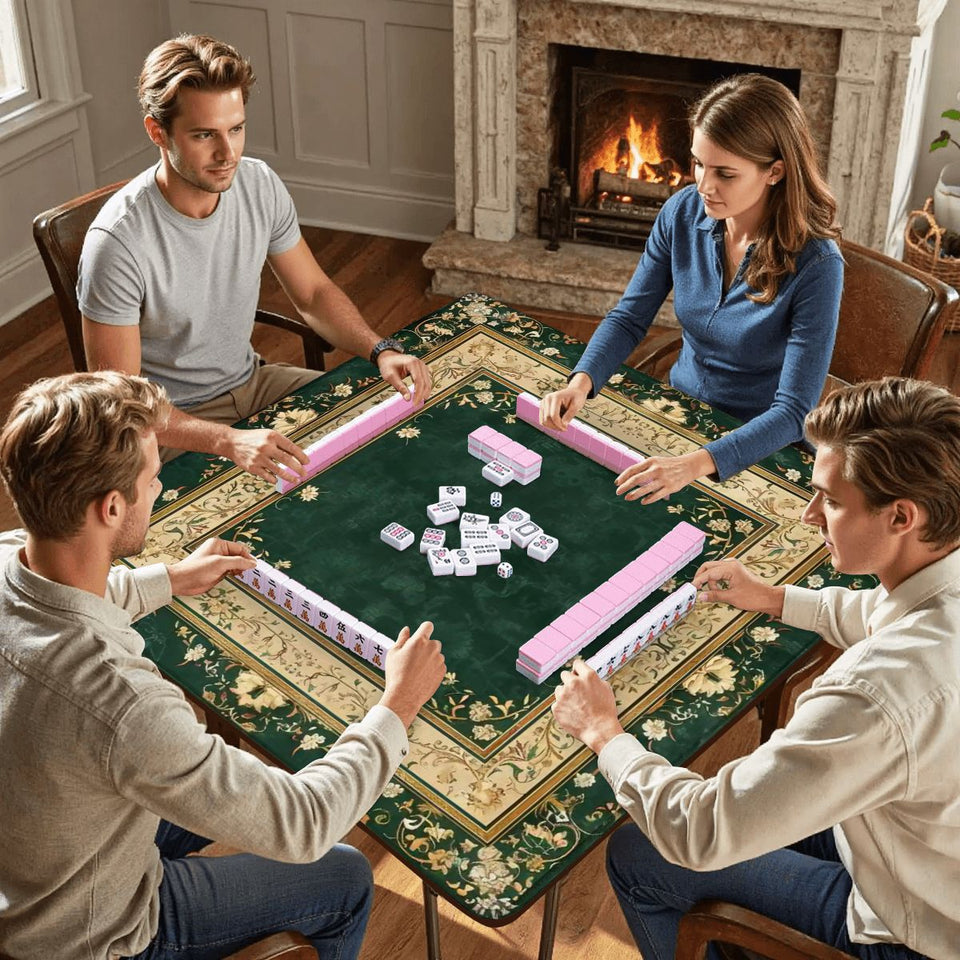 Luxury Floral Mahjong Mat 31.5x31.5 Non-Slip Game Table Mat with Carry Bag | Large Mahjong Playing Mat  (Ship Folded) - AdorableDesignsz 