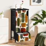 Mid-Century Modern Geometric 4-Drawer Dresser – Retro Abstract Pattern Storage Chest with Faux Leather Finish, Metal Frame & Fabric Drawers