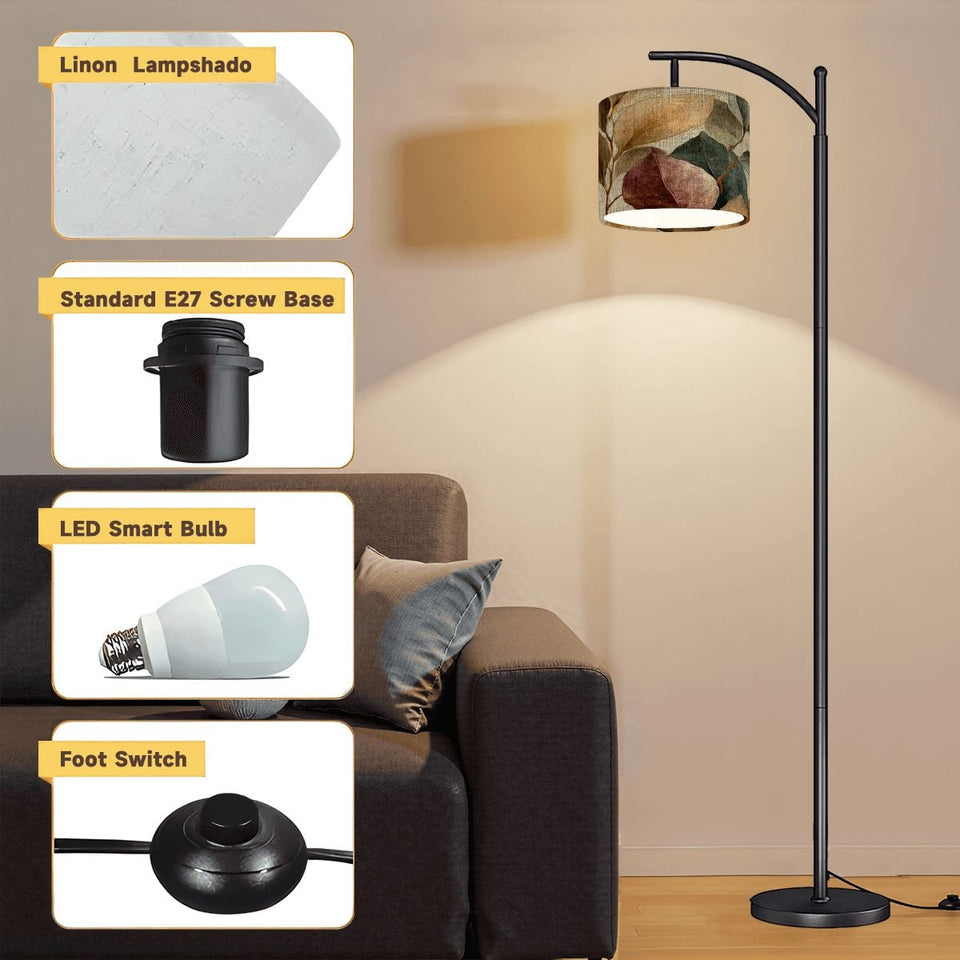 Modern Arc Floor Lamp with Remote & Dimmable LED - Made in USA Standing Light for Living Room