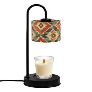 Boho Southwestern Candle Warmer Lamp – Aztec Geometric Linen Shade | Adjustable Wax Melt Lamp with Remote