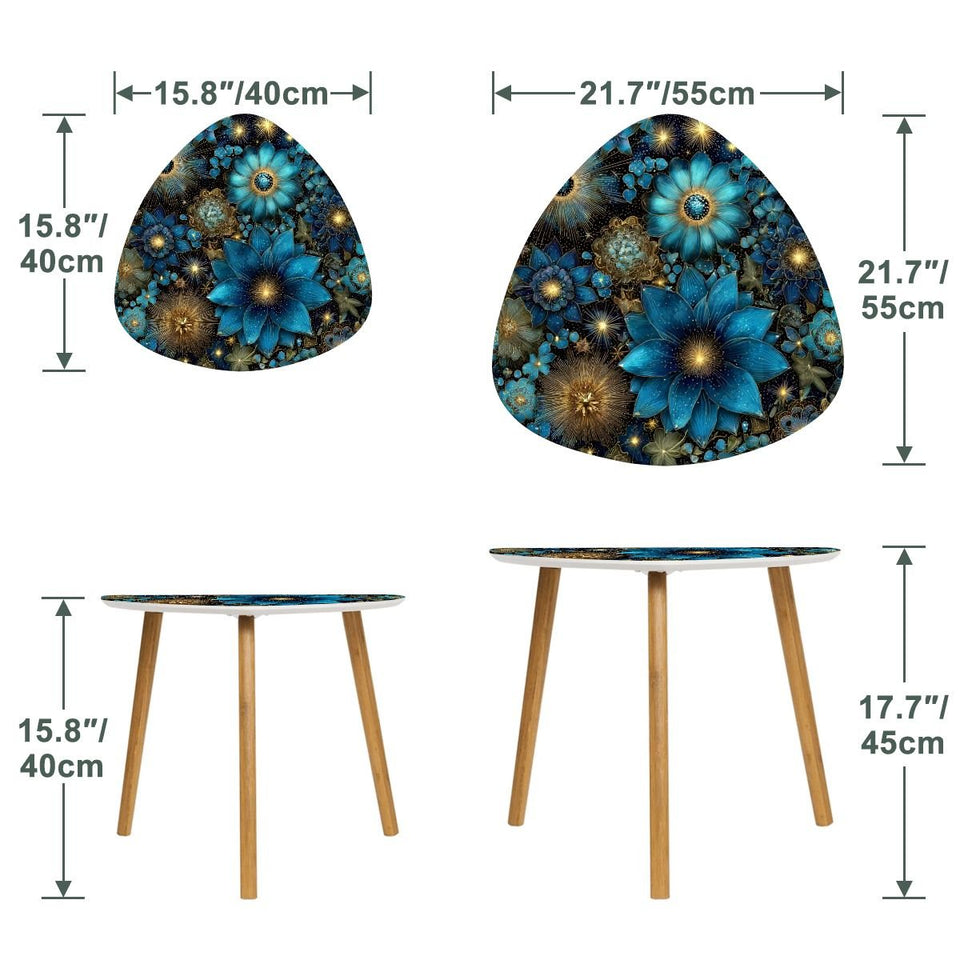 Celestial Floral Design Bamboo + MDF Triangle Coffee Table Set of 2 (Made in USA)