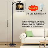 Celestial Sun & Moon Arc Floor Lamp – Boho Astrology Linen Shade with Adjustable Arm | Made in USA