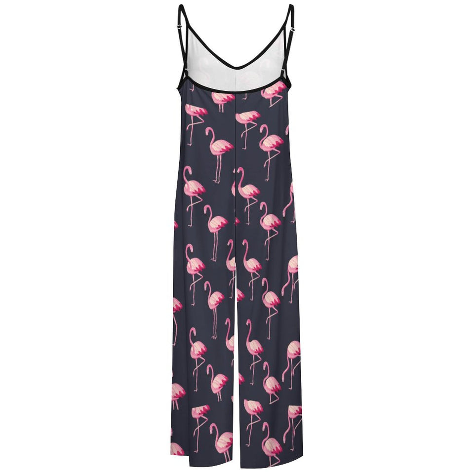 Flamingo Pattern Suspender Jumpsuit LTY007 (All-Over Printing), Trendy Jumpsuit Gift for Flamingo Lover, Comfortable Summer Apparel