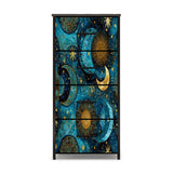 Celestial Sun & Moon 4-Drawer Dresser – Boho Cosmic Bedroom Storage Chest with Faux Leather Finish, UV Printed Stars Design, Ships from USA
