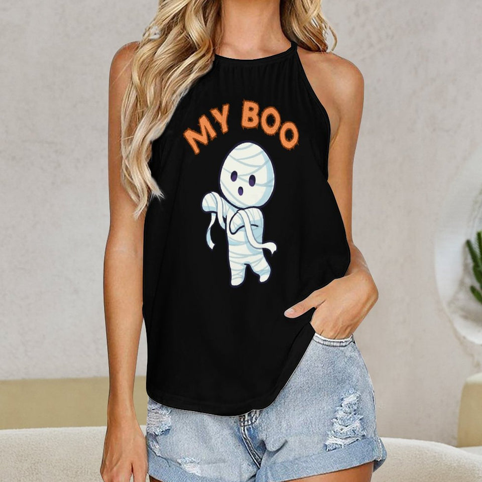 My Boo, Halloween Sleeveless Crewneck Tank, Custom Crewneck T-Shirts YK-DTG 150GSM All-Over Printing Tees, Ghost Gift