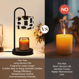 Modern Abstract Candle Warmer Lamp – Black & Cream Geometric Linen Shade | Remote-Control Adjustable Wax Melt Lamp