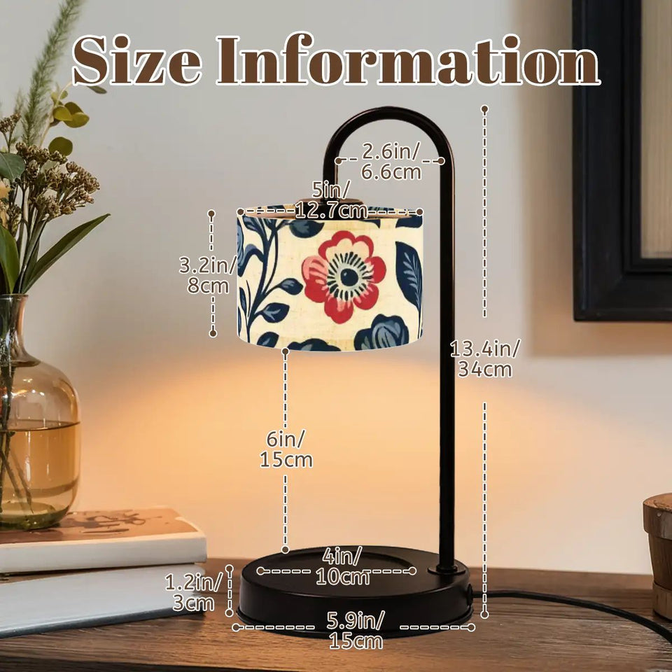Boho Floral Candle Warmer Lamp with Linen Shade – Adjustable Heat & Remote Control