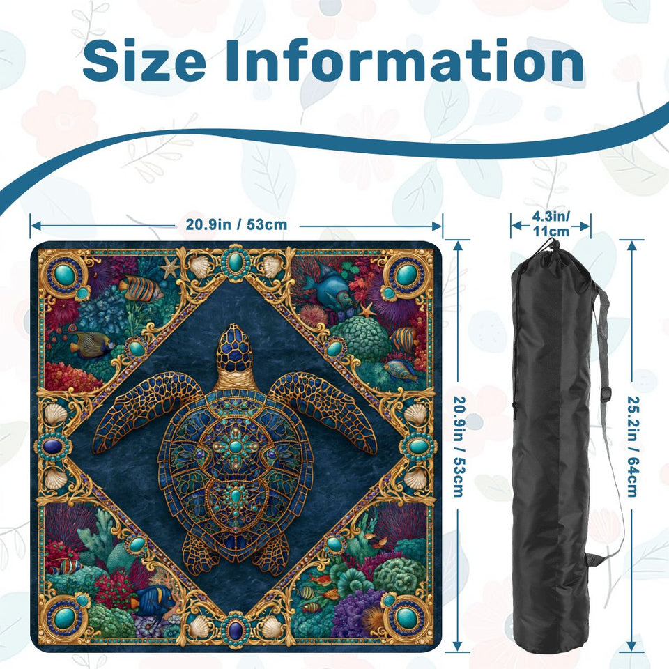 Mosaic Sea Turtle Mini Mahjong Mat 20.9" x 20.9" | Coastal Boho Game Table Pad | Ships Rolled | 2mm or 3mm | AdorableDesignsz - AdorableDesignsz 