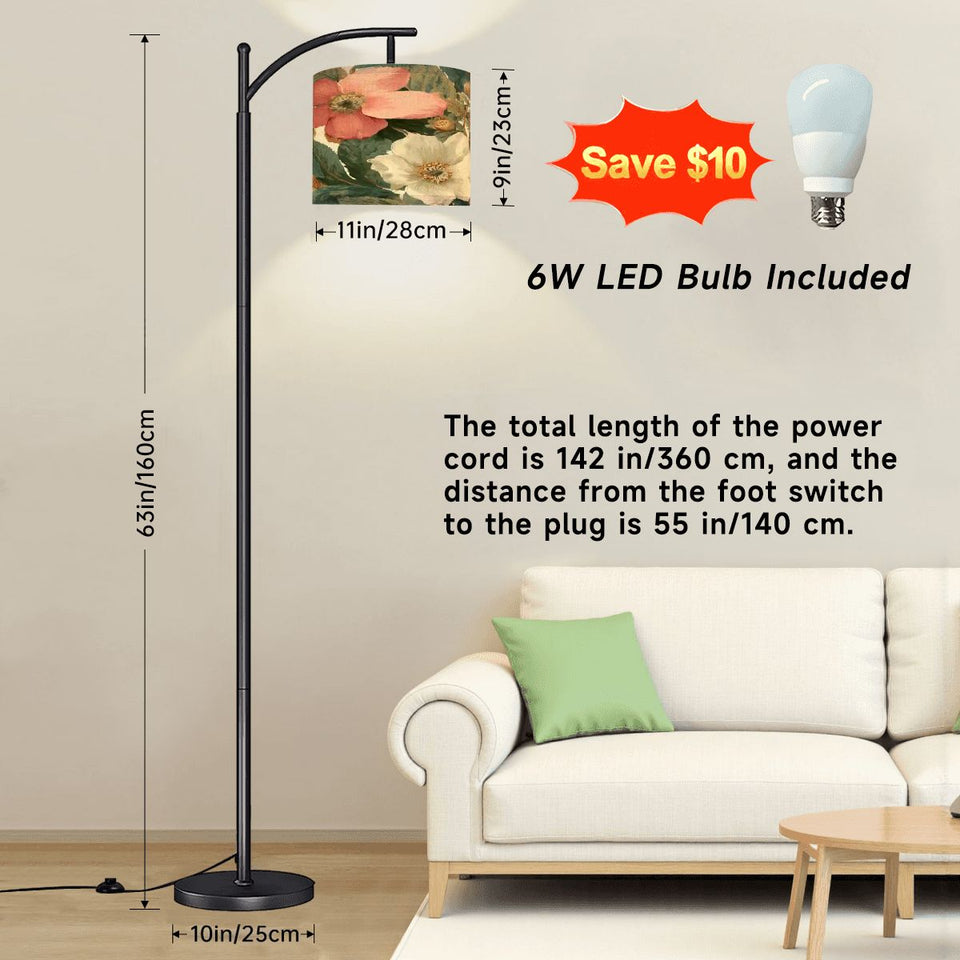 Boho Floral Arc Floor Lamp (Made in USA)