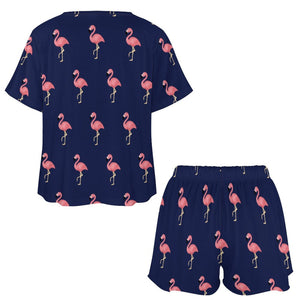 Flamingo Pattern Short Sleeve Loungewear  Short Set  (All-Over Printing), Flamingo fan gift, pajama set for her