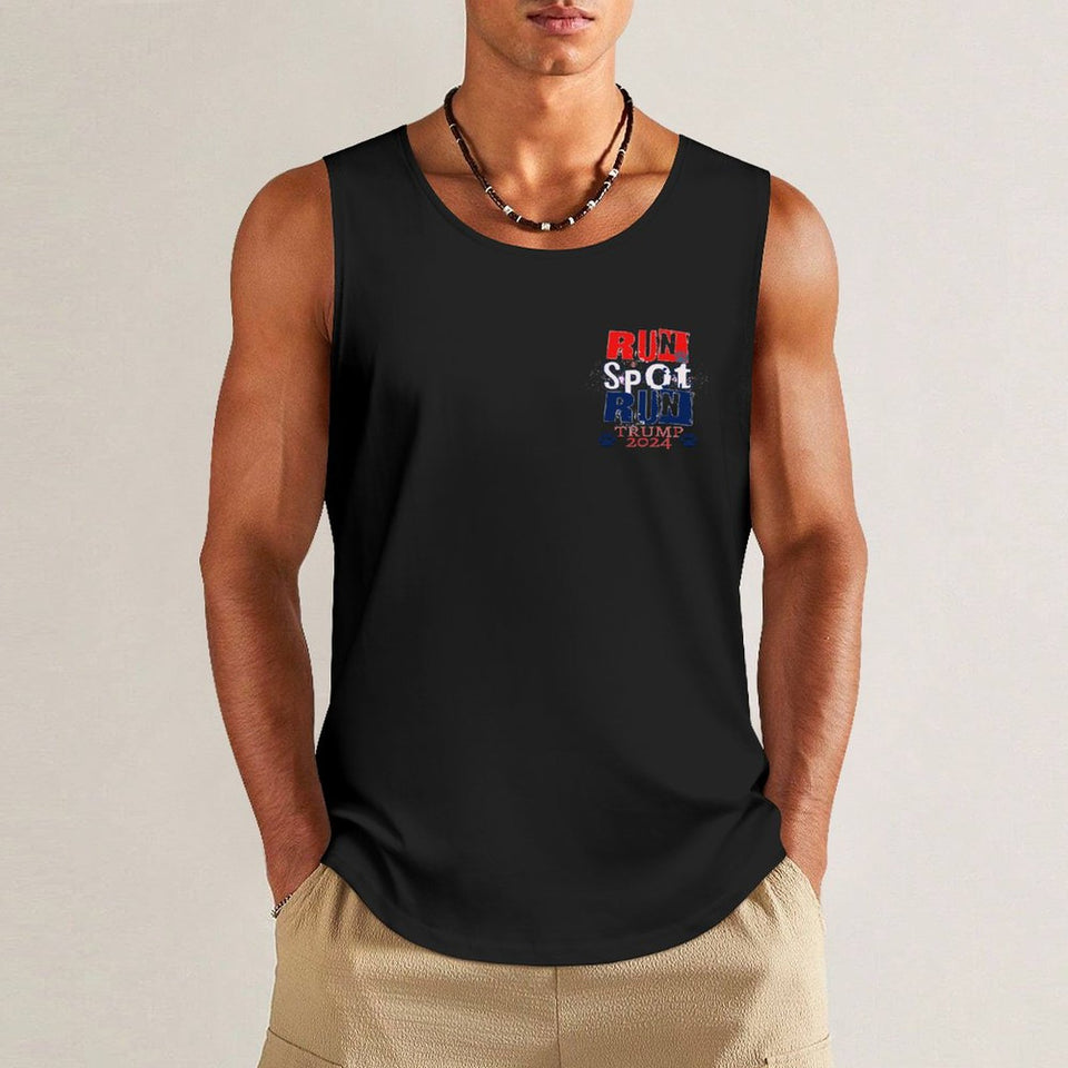 2024 Trump Tank Top, Run Spot Run, Funny Satire Political Tank Republican Shirt for him DTF  Men's Cotton Tank Top BX (Dual-sided Printing)