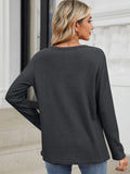 Waffle-Knit Notched Long Sleeve T-Shirt