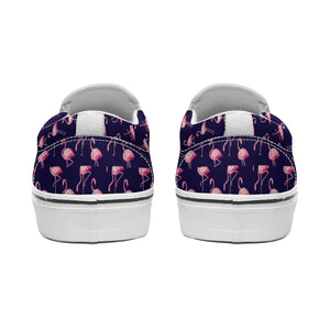 Pink Flamingo Pattern on Dark Blue Printed Slip-on Canvas Shoes  for Teenagers and Adults, Trendy slip on shoe gift