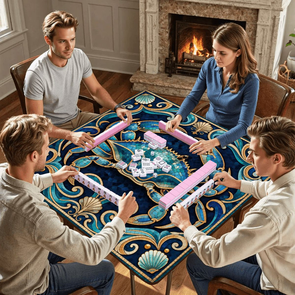 Blue crab coastal mosaic Mahjong mat 31.5 inch with storage bag – view 6