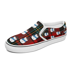 Christmas Slip On Sneakers, Snowmen Pattern Printed Slip-on Canvas Shoes