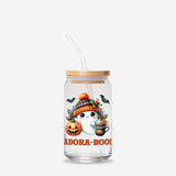 Halloween Ghost Theme Tumbler, Adora-Boo Glass Cup, Sipper Glass,Glass Can 16oz