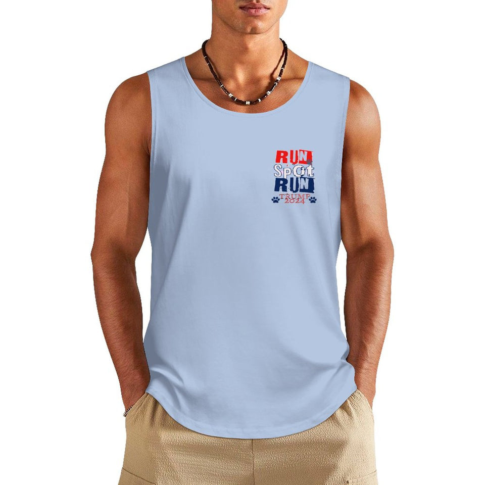 2024 Trump Tank Top, Run Spot Run, Funny Satire Political Tank Republican Shirt for him DTF  Men's Cotton Tank Top BX (Dual-sided Printing)