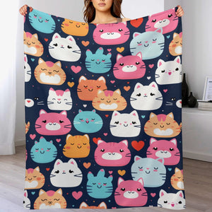 Cozy Cartoon Cat Blanket, Cozy Gift Idea, 280gsm Flannel Blanket-50"x60" (Dual-sided Printing)