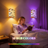 Floral Linen Wall Sconce Lights Set of 2 | Remote Control 16-Color Battery Lamp | No-Wire Magnetic Wall Light | Modern Vintage Decor