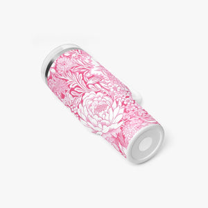 Pink and White Floral Design Pattern 40oz Car Tumbler Cup, Large Water Tumbler with Handle, Gift Idea for Christmas, Birthday, Bestie, Coworker