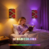 Red Plaid Linen Wall Sconce Lamp – Set of 2 Cozy Christmas Farmhouse Wall Light | Cordless Remote-Control Accent Light