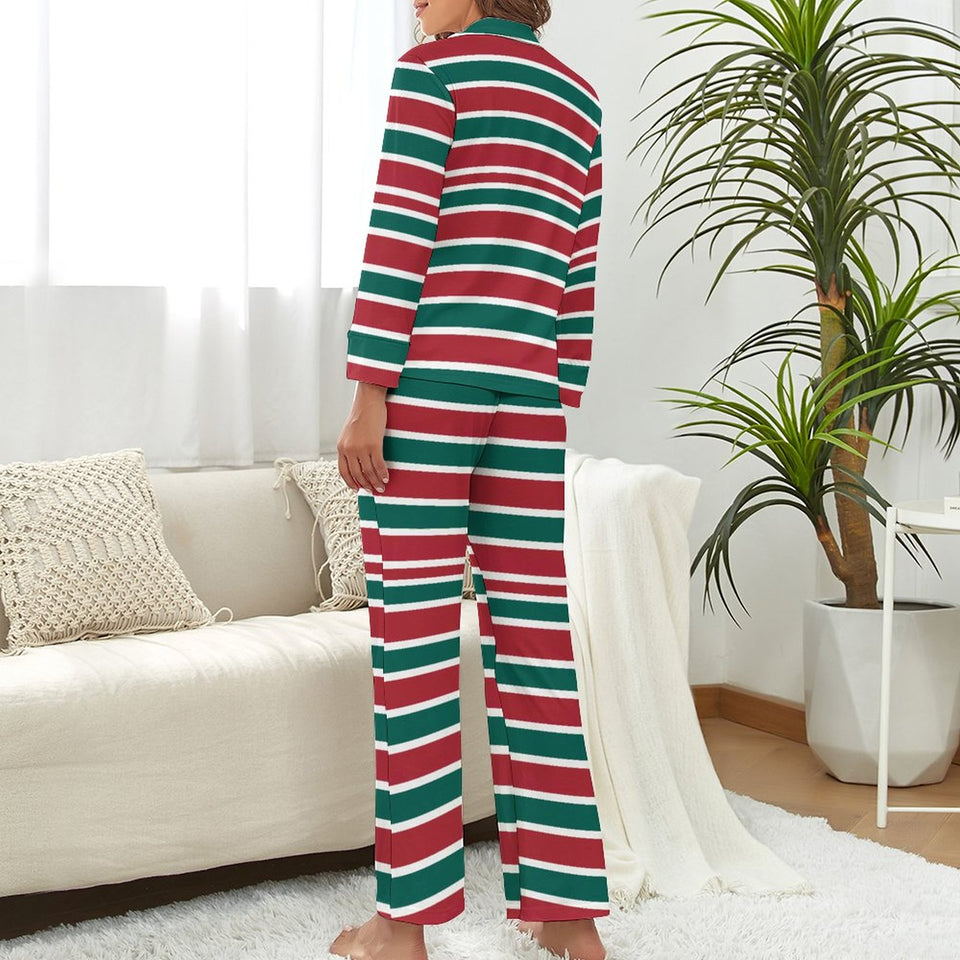 Holiday Women's Christmas Stripes 110gsm Satin Pajama Set DTZREV1 (All-Over Printing)