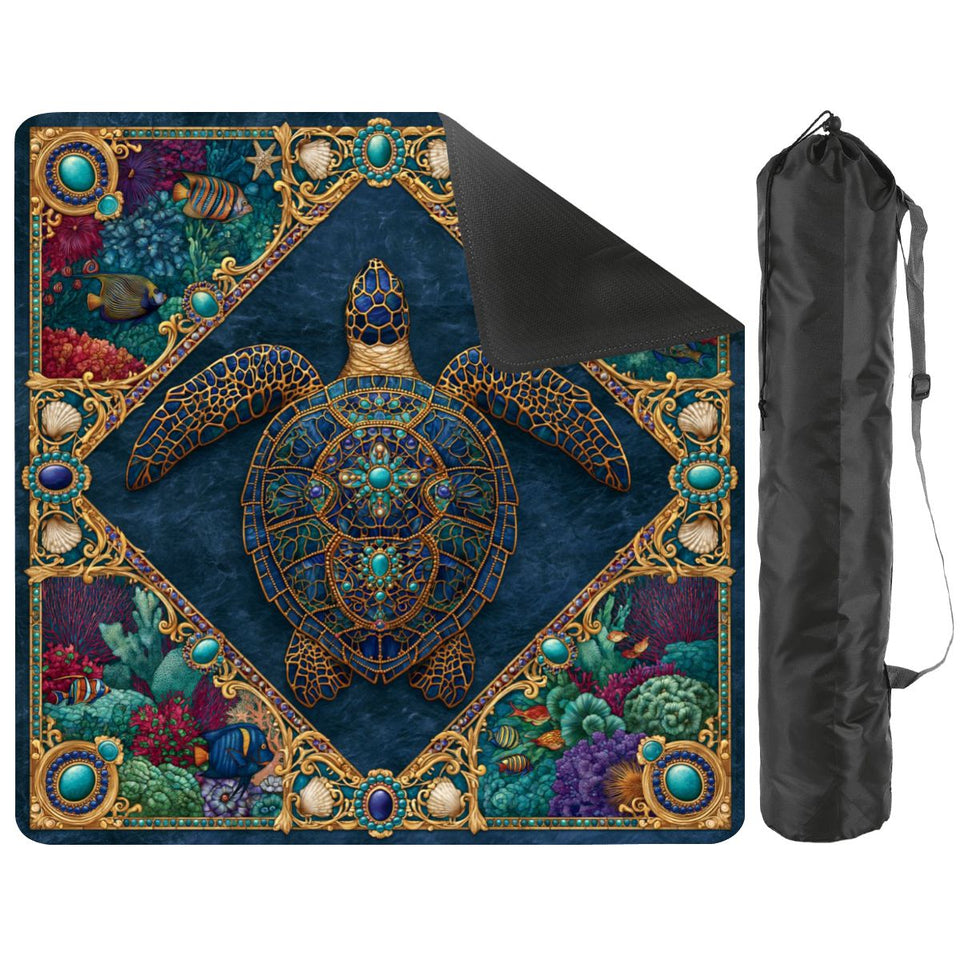 Mosaic Sea Turtle Mini Mahjong Mat 20.9" x 20.9" | Coastal Boho Game Table Pad | Ships Rolled | 2mm or 3mm | AdorableDesignsz - AdorableDesignsz 