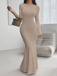 Devine Backless Round Neck Long Sleeve Maxi Dress