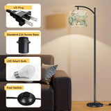 Coastal seashell arc floor lamp with beach grass and hydrangea print shade – view 3