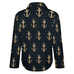 Anchor Pattern Blouse, Women's Irregular Shirt B648 (All-Over Printing), trendy Gift for her