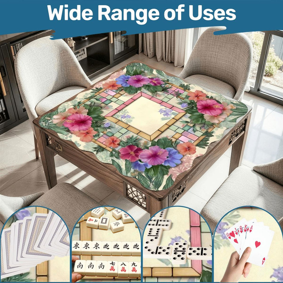 Luxury Scalloped Mahjong Mat 31.5"x31.5" Floral Non-Slip Game Table Mat with Carry Bag | Large Square Mahjong Table Cover & Game Night Decor - AdorableDesignsz 