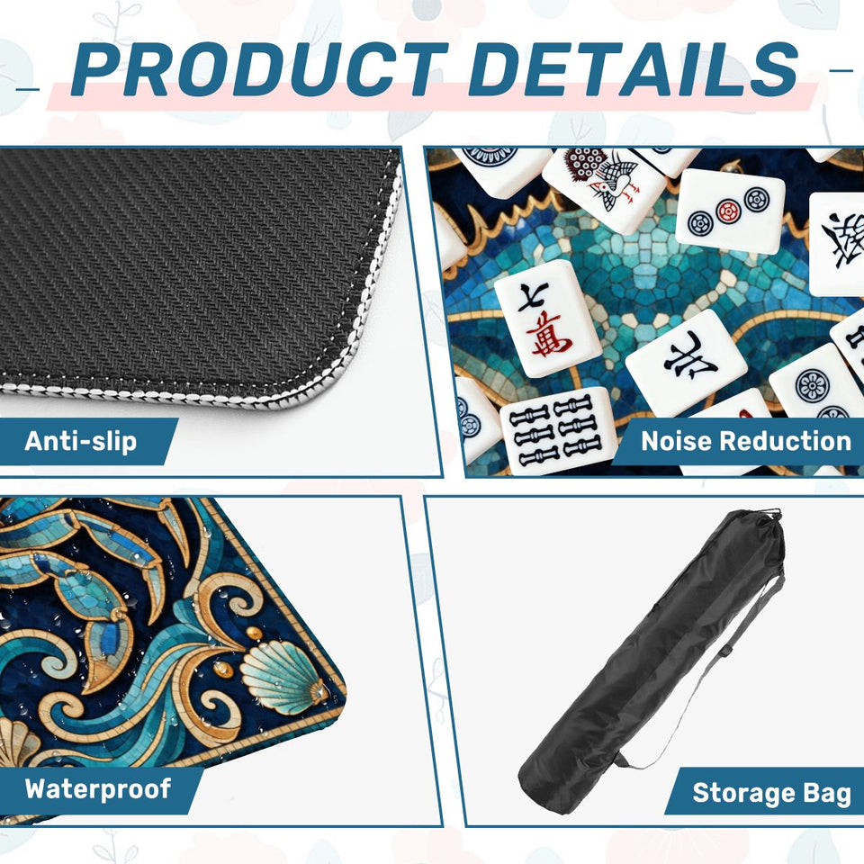 Blue crab coastal mosaic Mahjong mat 31.5 inch with storage bag – view 5