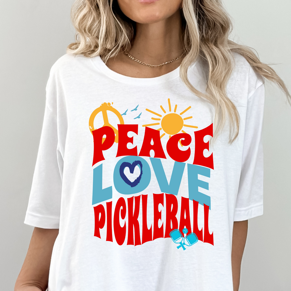 PEACE LOVE PICKLEBALL Short Sleeve T-Shirt, Pickleball Tee, pickleball Fan