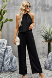 Grecian Neck Sleeveless Pocketed Top and Pants Set