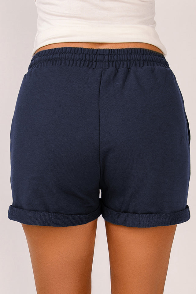 Drawstring Waist Cuffed Shorts - AdorableDesignsz 