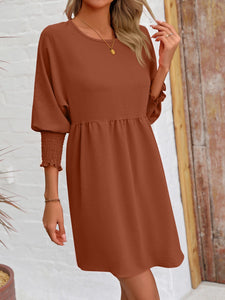 Round Neck Lantern Sleeve Mini Dress