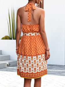 Floral Halter Neck Tie Waist Dress - AdorableDesignsz 