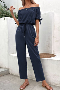 Pockets & Pizzazz: Off-Shoulder Jumpsuit with Tie Cuffs