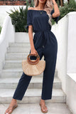 Pockets & Pizzazz: Off-Shoulder Jumpsuit with Tie Cuffs